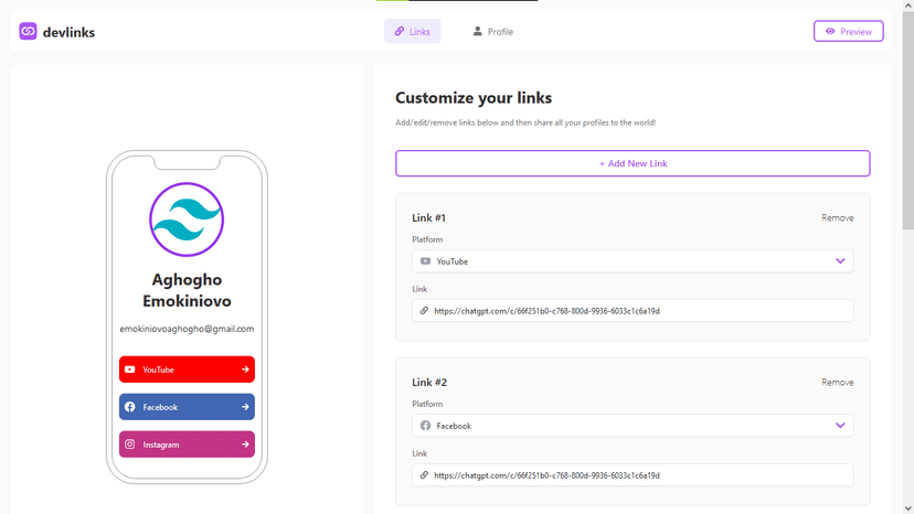 Devlinks Links Sharing App